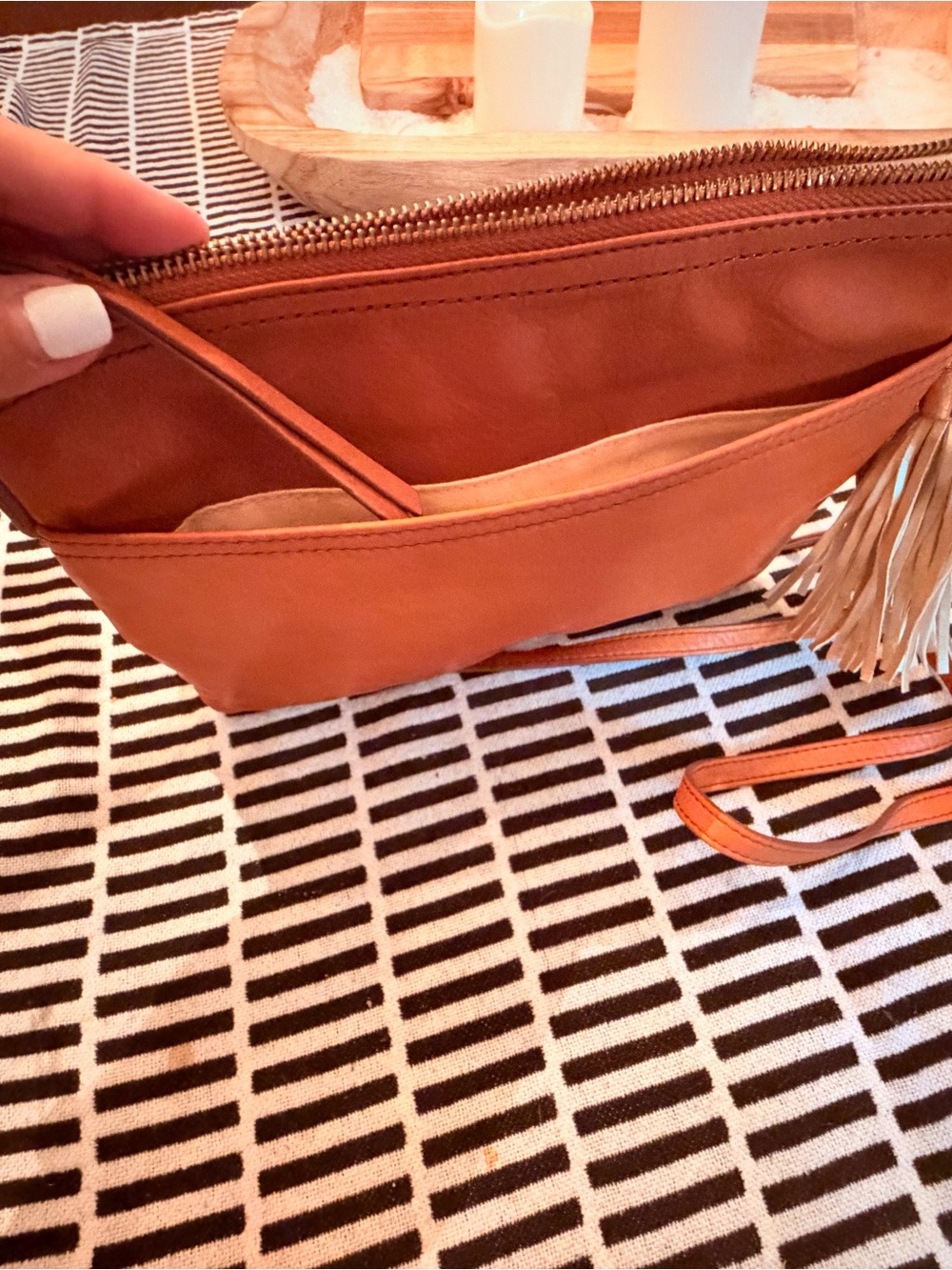 margot Orange Leather Crossbody with Tassel Charm - Picture 3 of 5
